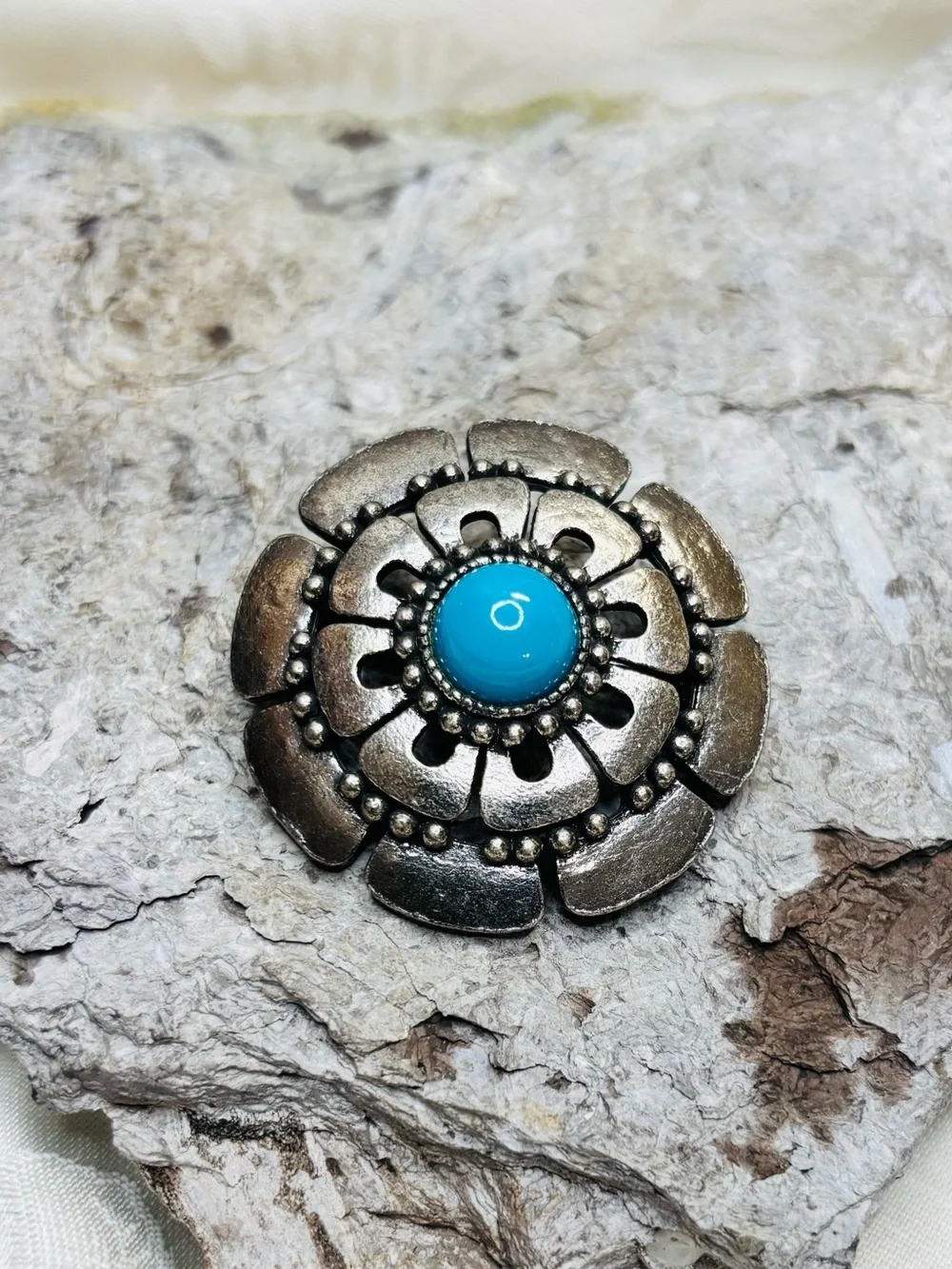 Vintage Concho Southwestern Brooch Faux Turquoise
